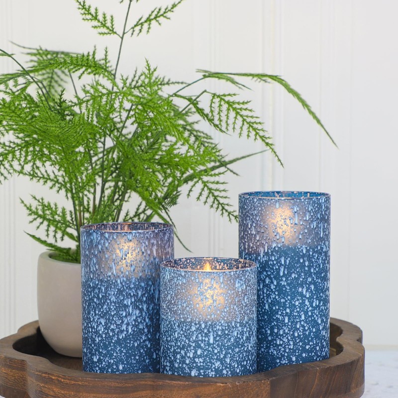 COVEGE Blue Candles Battery Operated for Home Decor, Flickering Flameless
