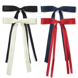 Ribbon Hair bow Hair Clips, Black Red Long Tail French hair Bows, Milky White Navy Blue Hair Clip Tassel Ribbon Bow for Women Girl, Bow Hair Barrette Accessories for Birthday/Party/Independence Day