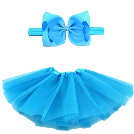 BGFKS 5 Layered Toddlers Tulle Tutu Skirt for Girls with Headband for Baby Girl 0 to 36 Months (Blue, M,6-24 Months)