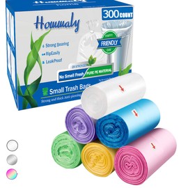 1.2 Gallon Small Garbage Bags,Trash Bag Bin Liners, 15-Liters Bin Bags Wastebasket Bags for home office kitchen Trash Can,Bathroom,Bedroom 300 Counts 6 Color