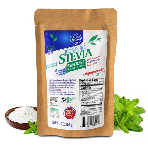 Stevia Powder 100% Pure, 2 Oz, No Artificial Sweetener. 2098 Servings | Stevia Green Leaf Extract | Zero Calorie & Keto Friendly