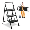 3 Step Ladder, Protable Steel Folding Stool with Wide Anti-Slip