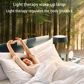 JUXLamp Light Therapy Alarm Clock Wake up Light 10000 lux Sunrise lamp Bright Light Alarm Clock APP Control Built in Lithium Battery Portable for Travel