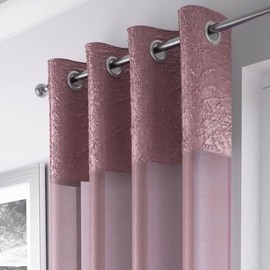 Maple Textiles A Pair of Blush Eyelet Heading Voile Crushed Metallic Satin Curtain Panel Ring Top Available in 3 sizes (2, Blush Pink, 72"(183cm) Drop)