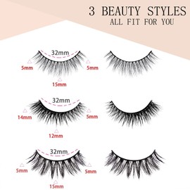 3D Fake Eyelashes Natural Extensions, Strip Mink False Eyelashes Multipack, Wispy Fluffy Volume Eye False Lashes with Stainless Steel Eyelash Tweezer