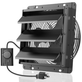 HG Power 10 Inch Shutter Exhaust Fan with Speed Controller, 647CFM High-Speed Vent Fan with, 1400RPM Wall Mounted Attic Fan for Shed, Garage, Greenhouse Ventilation, Black