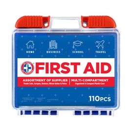 Be Smart Get Prepared 110 pc First Aid Kit: Clean, Treat, Protect Minor Cuts, Home, Office, Car, School, Business, Travel, Emergency, Outdoor, Camping & Sports, FSA/HSA (Packaging may vary)