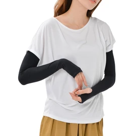 JANJAM Women's Large Size Arm Cover, Long Hole, Thumb Hole, Sun Protection, UV Gloves, Black