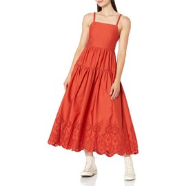 Moon River Women's Tiered Shirred Back tie Cut-Out Eyelet midi Dress, Brick, Medium