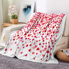 JAWO Valentine Throw Blanket, Hearts Throw Blanket Flannel Couch Blankets Girls Throws for Women Red White Valentines Day Gifts Girlfriend Blankets Boyfriend Wife Birthday Decor All Seasons 50"x60"