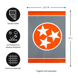 Tennessee Tri Star Grey Garden Applique Flag - 13 x 1 x 18 Inches