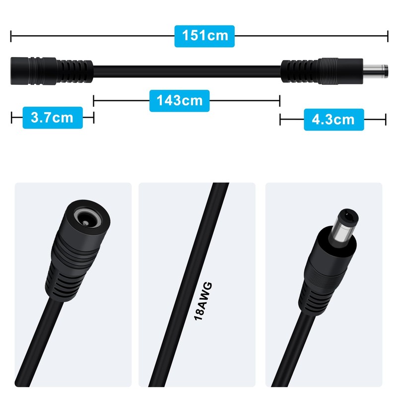 YINGAYOU DC Power Extension Cable 5.5mmx2.1mm 18AWG DC Cable Male