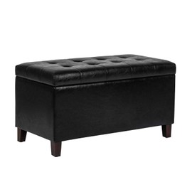Joveco Storage Ottoman Bench Faux-Leather Rectangular Tufted Ottomans (Rectangular Black)