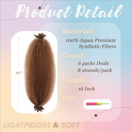 Spring Afro Twist Hair, 16 Inch Springy Marley Twist Braiding Hair Pre-Separated 6 Packs Spring Twist Afro Kinkys Bulk Hair for Soft Locs Crochet Hair Extensions for Black Women (30#, 16inch)