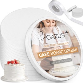 BOARDS+ Cake Drums 10 Inch (12 Pack) | 1/2" Thick CakeBoard Rounds + Prop Up Tool Included | 0.5" Sturdy Circles, Seamless & Greaseproof For Presenting Heavy/ Tiered Cakes