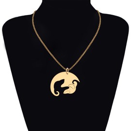 NEWEI Cute Matching Necklace Set for Couples Stainless Steel Animals Dangle Jewelry for Boyfriend and Girlfriend Charms Valentine Day Accessories Gifts (Dachshund GO+SL)