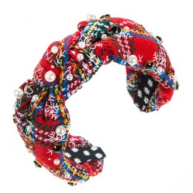 TQUXNGA Knoten-Weihnachts-Stirnband, farblich passende Perlenverzierung, Yoga, Sport, Weihnachten, Stirnband für Damen