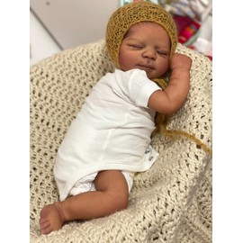 Wamdoll 19 Inch Realistic Reborn Baby Doll Lifelike Newborn Dolls Full Body Vinyl Sleeping Baby Boy Doll with Rooted Hair African American Skin Handcrafted Collectible Gift