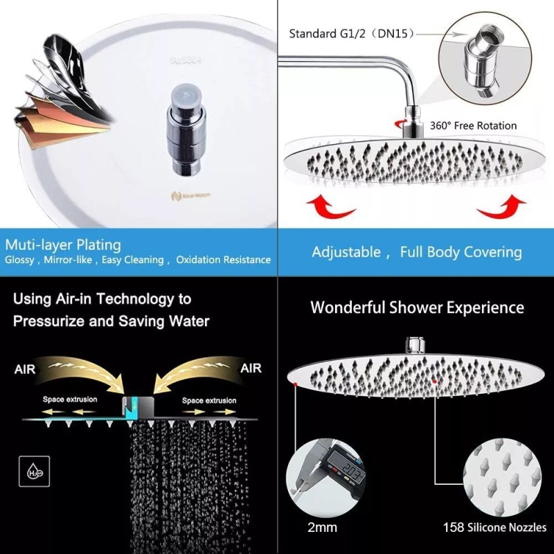 Wnatn Cabezal De Ducha,acero Inoxidable Delgada Alta Presión 30cm
