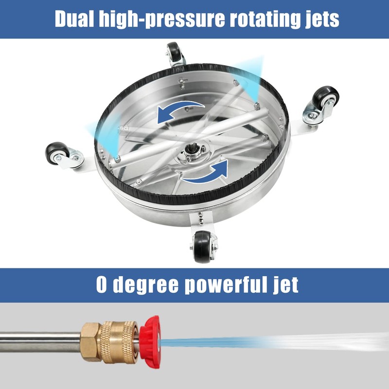 JANZ 16" Pressure Washer Surface Cleaner with 4 Wheels, Stainless
