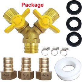 LOZOME 5/8" Hose Barb 3 Way Shut Off Ball Valve with 2 Switch Y Shaped Valve Brass for Water, Oil, Gas, Fuel line Fittings with 3 Hose Clamps