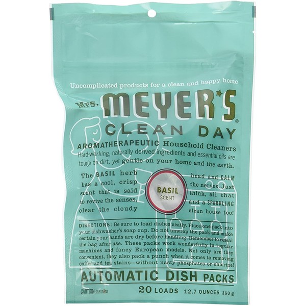 Mrs. Meyer's Clean Day Automatic Dishwasher Pods, Cruelty Free Formula Dish Soap Tablets, Basil Scent, 20 Count - Pack of 3 (60 Total Pods)