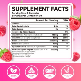 MEENCCD 2 Pack Hydrolyzed Collagen Peptides Gummies for Women & Men, Multi-Collagen Type I,II,III,V,X with Biotin, Hyaluronic Acid, Zinc, Vitamin C, E - Skin, Hair, Nails, Raspberry Flavor, 120 Count