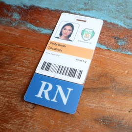 Clear RN Badge Buddy Vertical - Hospital & Nurse ID Backer Cards - Transparent Title/Role Identifier - Wear Behind Medical Name Badge on I’D Reel or Lanyard by Specialist ID (Blue)
