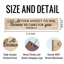 AGMDESIGN Cast All Your Anxiety On Him Because He Cares For You Wood Sign, Scripture Wall Art Decor for Wall, Christian Wooden Hanging Plaque for Prayer Room Home Church Farmhouse Office Bedrrom Shelf