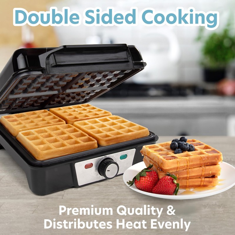 CucinaPro Four Square Belgian Waffle Maker, Extra Large Stainless Steel
