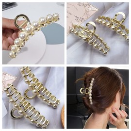 Vintage Metal Pearl Hair Claw Clips Large Size Imitation Pearl Hair Jaw Clips Hair Clasps Accessories, Elegant Pearls Hair Ornaments Barrettes for Women Lady Girls