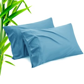 Pillow Cases Standard Size 2 Pack, Bamboo Rayon Cooling Pillowcases with Envelope Closure, Cool Breathable Pillow Case for Hot Sleepers & Night Sweats, 20x26 inches, Blue