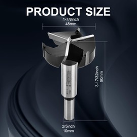 Mollom (48mm|1-7/8") Triple Flute Forstner Drill Bit for Woodworking with 3-Cutter YG8 Carbide Tipped of 2.0mm,Hinge Cutter Tool Kits for Hard Soft Wood, Plastic, Plywood