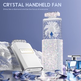 Lady Handheld Fan, Rechargeable Small Personal Fan with 3 Speeds Setting, Powerful Quiet Pull-out Portable Fan, Mini Cooling Desk Electric Fan Safe for Girls Woman Office School- White Rhinestones