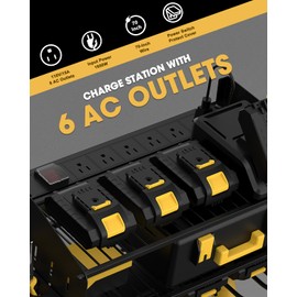 WellMall Power Tool Charging Station - 3 Layer Wall Mount Power Tool Organizer with Charging Station for Power Drill, 6AC Outlets, Great as Heavy Duty Tool Rack & Tool Holder for Garage Organization