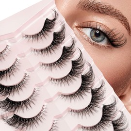 Yasnai Cat Eye Lashes Fluffy False Eyelashes Volume Lashes Wispy Fake Lashes Natural Eyelashes Strip Lashes 9 Pairs Pack 9D