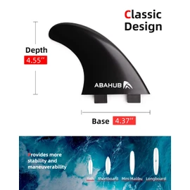 Abahub Surfboard Thruster Fins Set, Compatible with FCS Style Fin Box, Fiberglass Reinforced G5 Surf Fin for Surf Boards, Surfing Longboard, Shortboard, Comes with Screws, Wax Comb and Key, Black