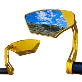 Hafny High Performance Bar End Mirror, CNC Alloy Aluminum Anodized Rearview Mirror, Convex Glass Lens, Wide Range Fitting, Scooter, Snowmobile, Motorcycle, E-bikes, HF-M702S-FS002 (Gold (Left Side))