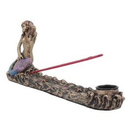 Ebros Beautiful Ocean Mermaid Sun Bathing Incense Burner Statue Nautical Mermaid Candle Holder Figurine