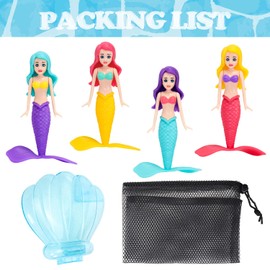 Mermaid Shell Pool Toy, 4PCS Mermaid & 1 Blue Shelll, Mermaid Diving Toys, Swimming Pool Toys, Diving Games Training Children's Gifts, Little Mermaid Party Supplies & Water Toys for Kids Aged 5 & Up