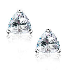 "STUNNING FLAME" 18K White Gold Plated 925 Sterling Silver Cubic Zirconia Trillion Cut Stud Earrings | Curved Trillion CZ Studs for Women(Ctrillion,6）