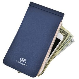 Womens Leather Credit Card Holder Wallet Purse RFID Trifold Thin Zipper Wallet (Darkblue)