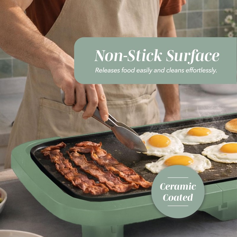 COOK WITH COLOR Electric Griddle 1200W, Nonstick Surface for Pancakes,