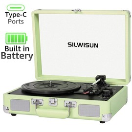 3 Speeds Record Player Vintage Portable Suitcase, Bluetooth Vinyl Phonograph with Built-in Battery, 3.5MM Headphone Jack Belt-Driven Audio Retro minirecord  player - Color: Pink Black