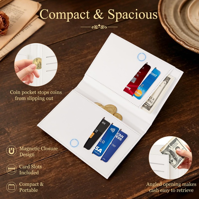 Book Wallet for Women, RFID Blocking Magnetic Credit Card Wallets