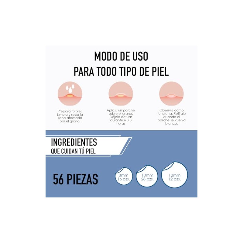 Dots Parches Para Acné - 56 Piezas (8mm/10mm/12mm) Resistentes Al