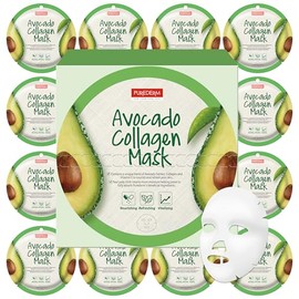 Purederm Mascarilla Aguacate Colágeno, Ingrediente principal Aguacate, Colágeno y Vitamina E 18g, Paquete 12 Piezas                                   
