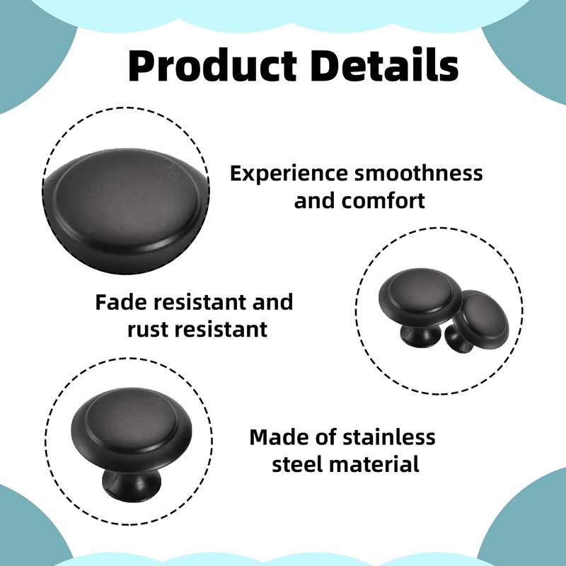 Nersgers Drawer Knobs 12 Pcs Black Door Knobs,30mm Retro Matte