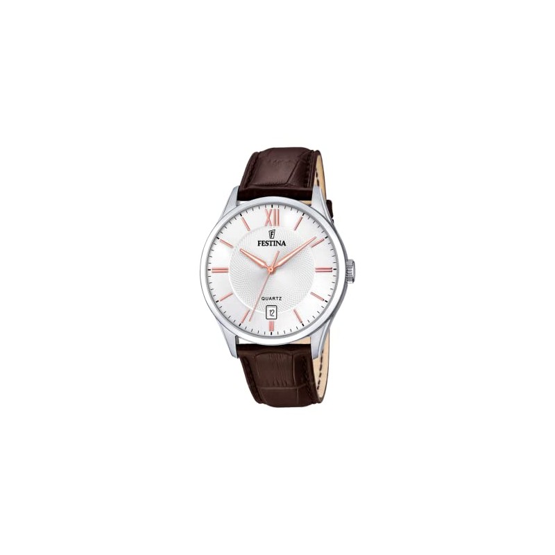 Festina F20426/4 Men's Analogue Quartz Watch with Leather Strap, silver,