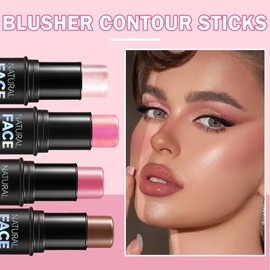 DAMUSI Kit de contorno de maquillaje en barra de contorno de crema, tonos con barra bronceadora crema, barra de rubor crema, resaltador para un aspect